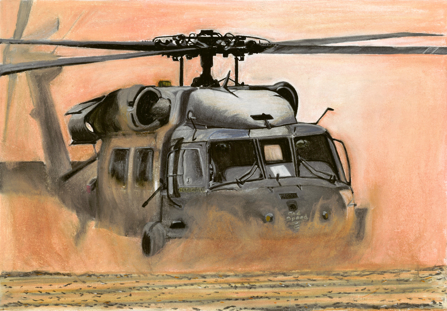 Blackhawk in the Sand — Original Pastel on Paper
